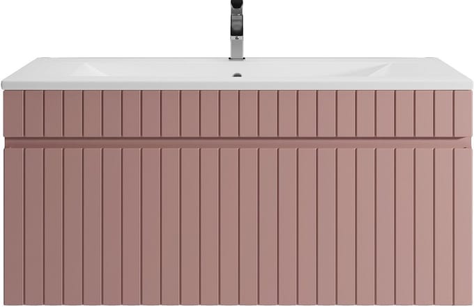 Vente-unique Roze gestreept hangmeubel voor badkamer met inbouwwastafel - 100 cm - SATARA