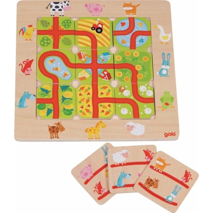 GOKI Vind de weg - Op De Boerderij - 21X21Cm - Met 20 Speelkaarten - 4 Jaar