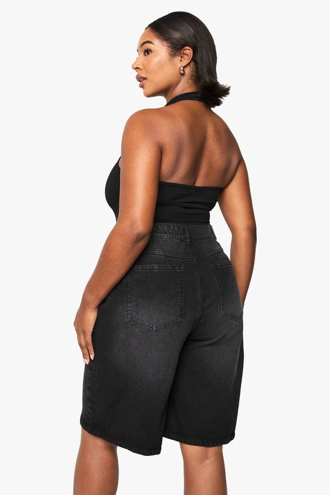 boohoo Dames Plus Denim Jort | Washed Black | Maat: 46