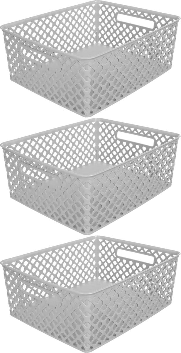 5Five Opbergmand/box van kunststof - 3x - grijs - 29 x 35 x 13 cm - 11 liter