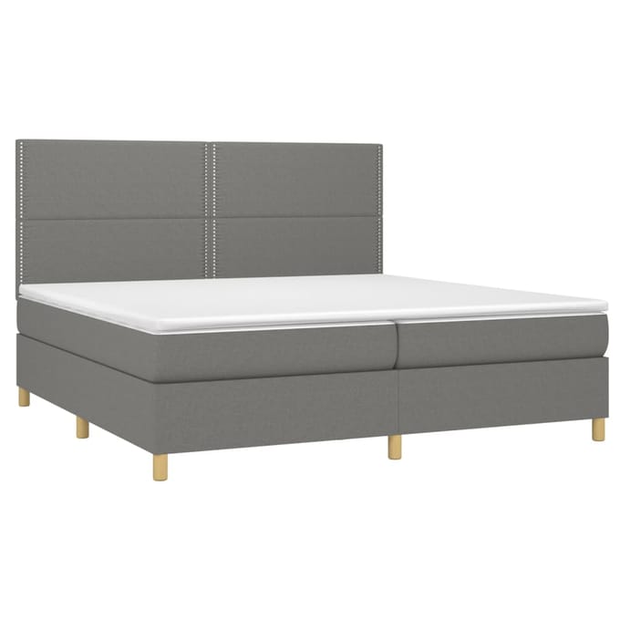 vidaXL - Boxspring - met - matras - en - LED - stof - donkergrijs - 200x200 - cm
