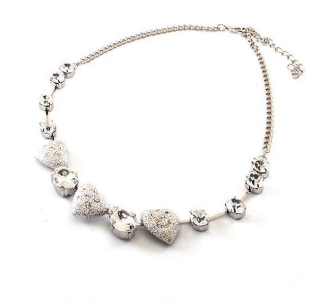 Damesketting strass - hartjes - zilverkleurig - kerst