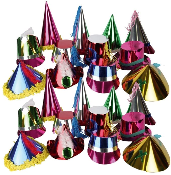 Feesthoedje van papier - 8x - gekleurd - metallic glans - diverse soorten