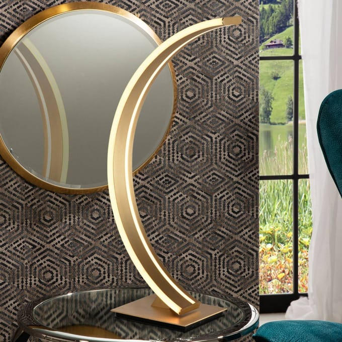 Schuller Valencia LED boog-tafellamp Arcus met gouden finish