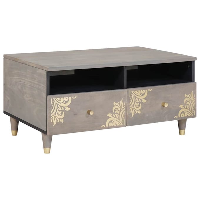 vidaXL - Salontafel - met - lade - Grijs - 80 - x - 54 - x - 40 - cm - Massief - Mango - Hout