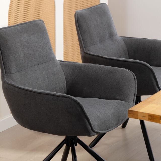 4goodz Set van 2 eetkamerstoelen - Draaibaar - Armleuningen - Grijs