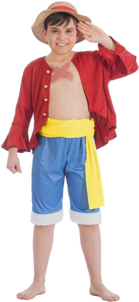CHAKS - Luffy One Piece kinderkostuum - 122/128 (7-8 jaar)