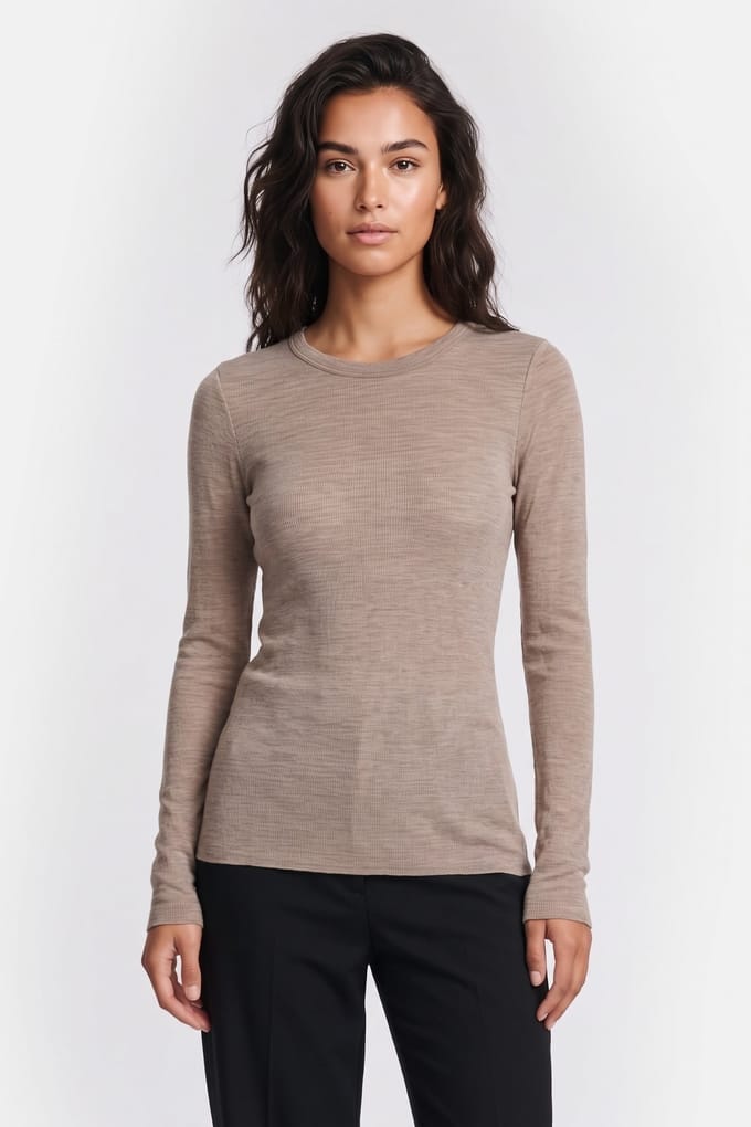 ARKET Oddrun Wool Rib Ls Beige Maat: XS | Longsleeves Outlet | Dames | Beige