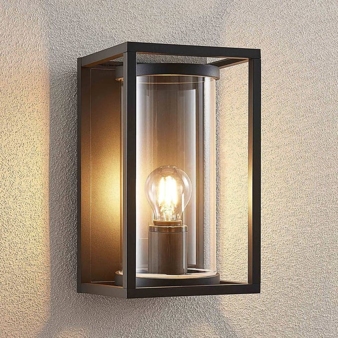 Lucande - Wandlamp buiten - 1licht - Gegoten aluminium, glas - H: 30 cm - E27 - grafiet