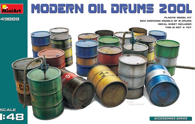 MiniArt Modelbouwpakket Diorama - 49009 Modern Oil Drums 200L for Diorama Plastic - 1:48 - Modelbouw