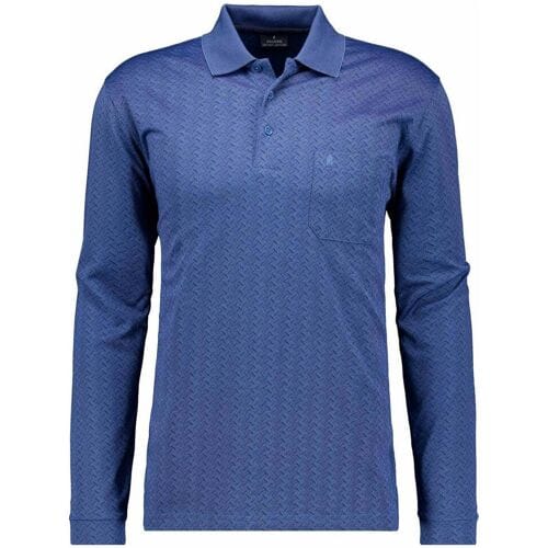 Ragman Polo Long Sleeve Overdyed Jacquard Blue Melange / male