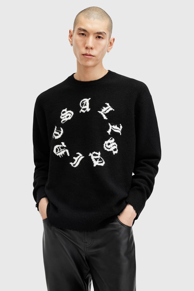AllSaints Scripture Crew Black Taglia: XXL | Maglioni a maglia Outlet | Uomo | Nero