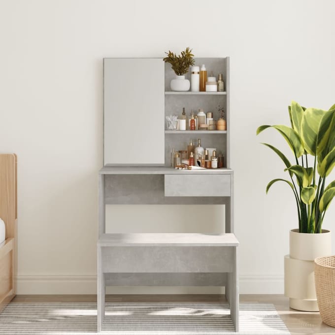vidaXL - Kaptafel - met - spiegel - 74,5x40x141 - cm - betongrijs