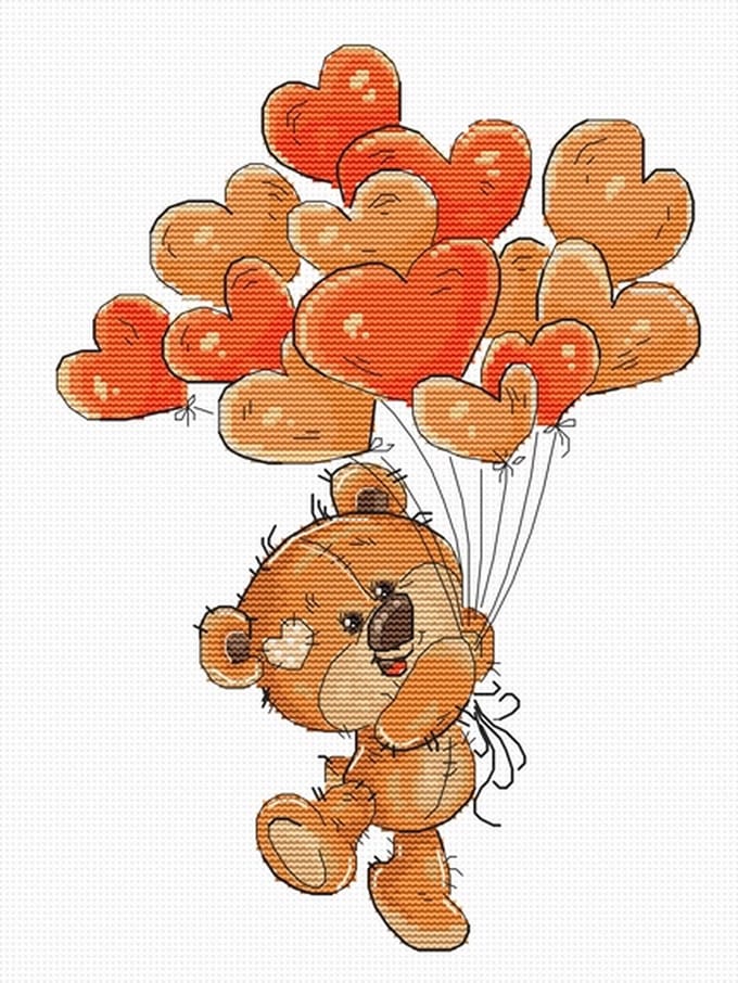 Luca-S Teddy Bear Heart Balloons borduren (pakket)