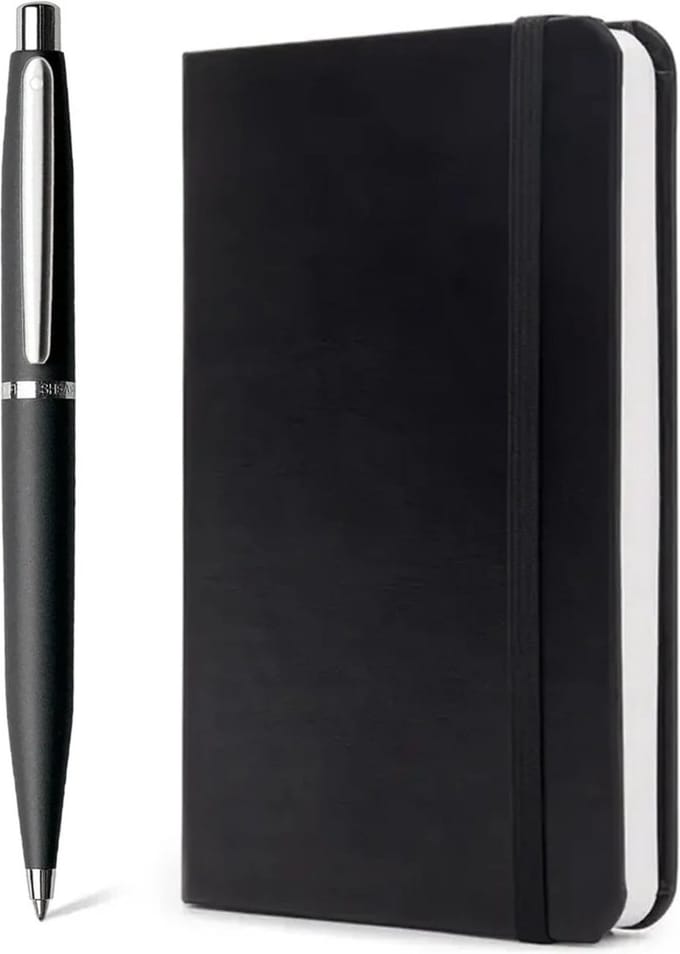 Sheaffer balpen giftset - VFM 9405 black chrome - met A5 notebook