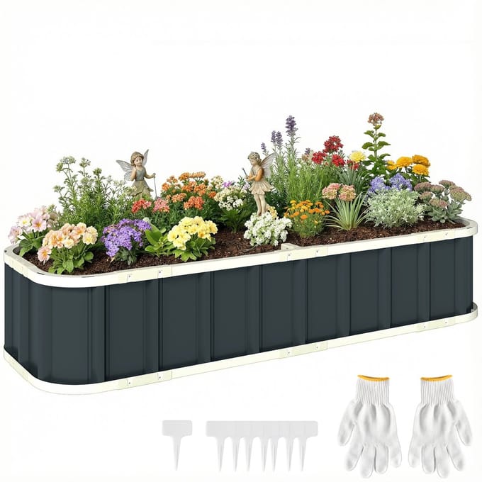 Outsunny tuinbed - Gegalvaniseerd staal - 165 x 52 x 31 cm - Donkergrijs