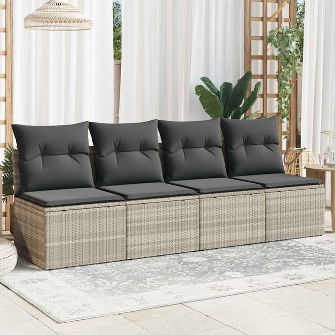 vidaXL - Tuinbank - 4-zits - met - kussens - poly - rattan - lichtgrijs
