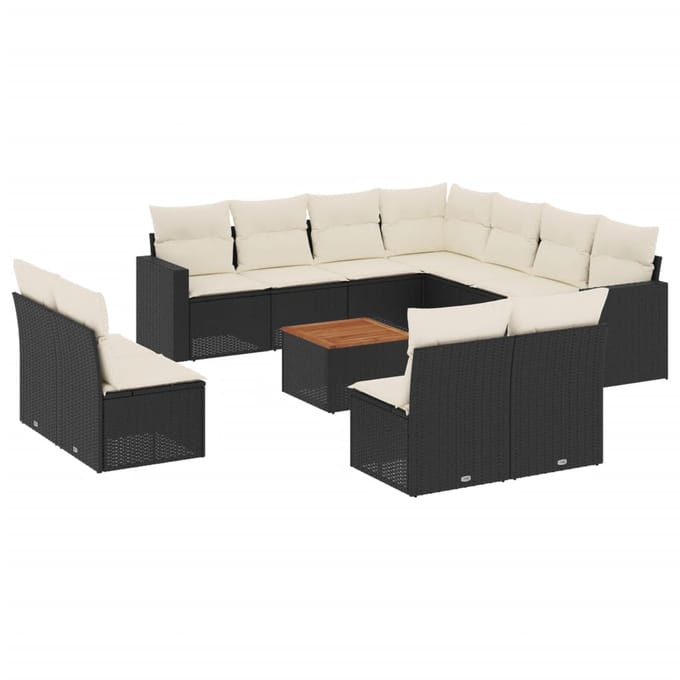 vidaXL - 12-delige - Loungeset - met - kussens - poly - rattan - zwart