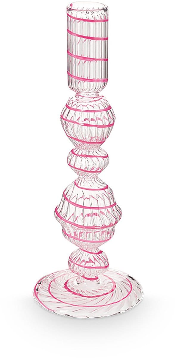 Pip Studio - Kandelaar - Woonaccessoires - Roze kaarsenhouder - Glas Swirl - 22cm