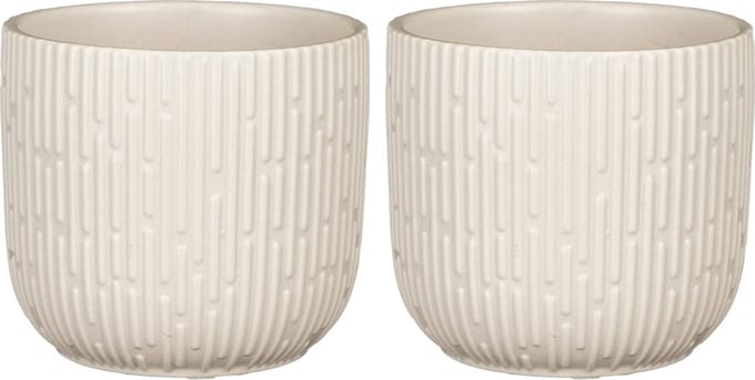Mica Decorations - Plantenpot/bloempot -2x stuks - keramiek - mat wit - D12.5/H11 cm