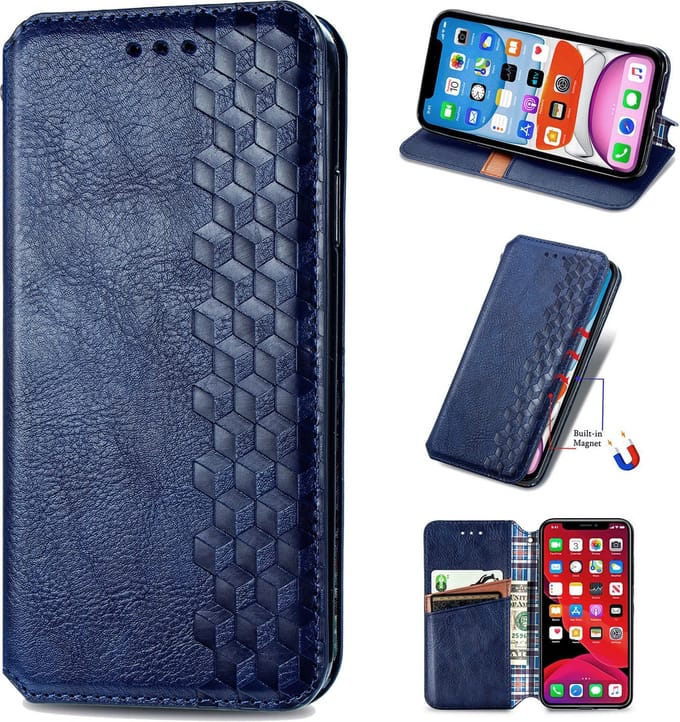Luxe PU Lederen Ruitpatroon Wallet Case + PMMA Screenprotector voor Xiaomi Redmi Note 9T 5G _ Blauw