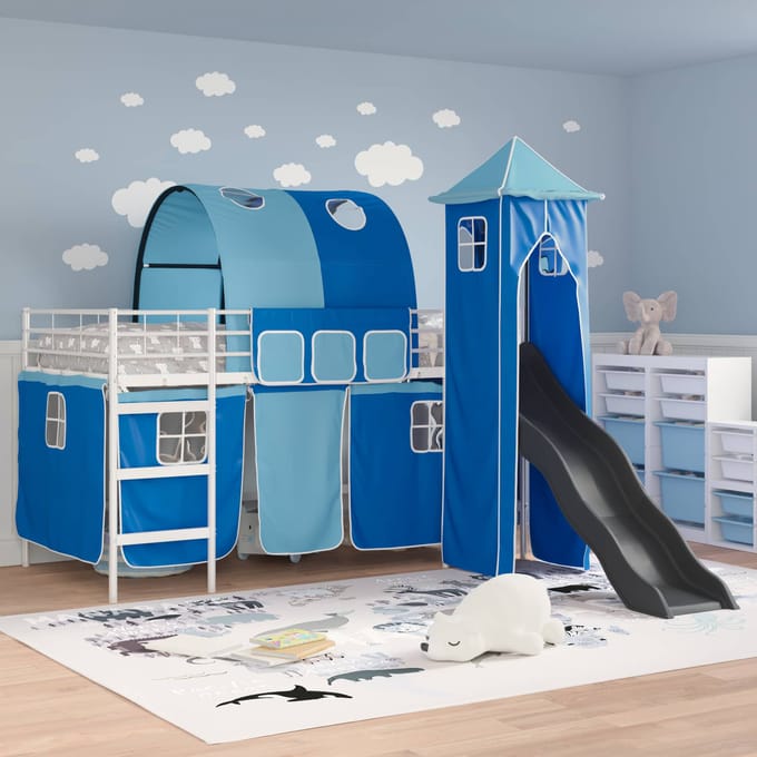 vidaXL - Bunkbed - voor - kinderen - Effen - Wit - en - Blauw - 80 - x - 200 - cm - Metaal