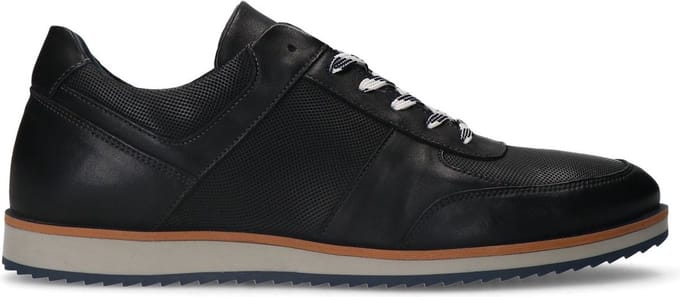 Manfield - Heren - Zwarte leren sneakers - Maat 40
