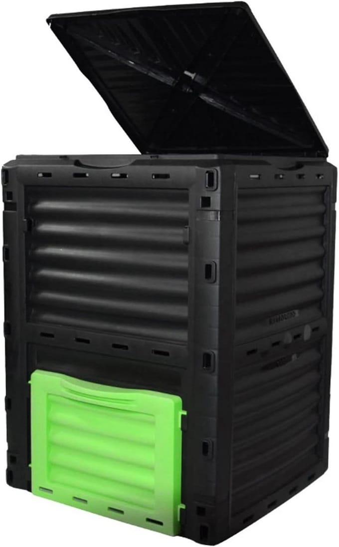 Compostbak Tuin - Grote Composter - Vruchtbare Grond - Gemaakt van Gerecycled Plastic - 300 Liter - Zwart