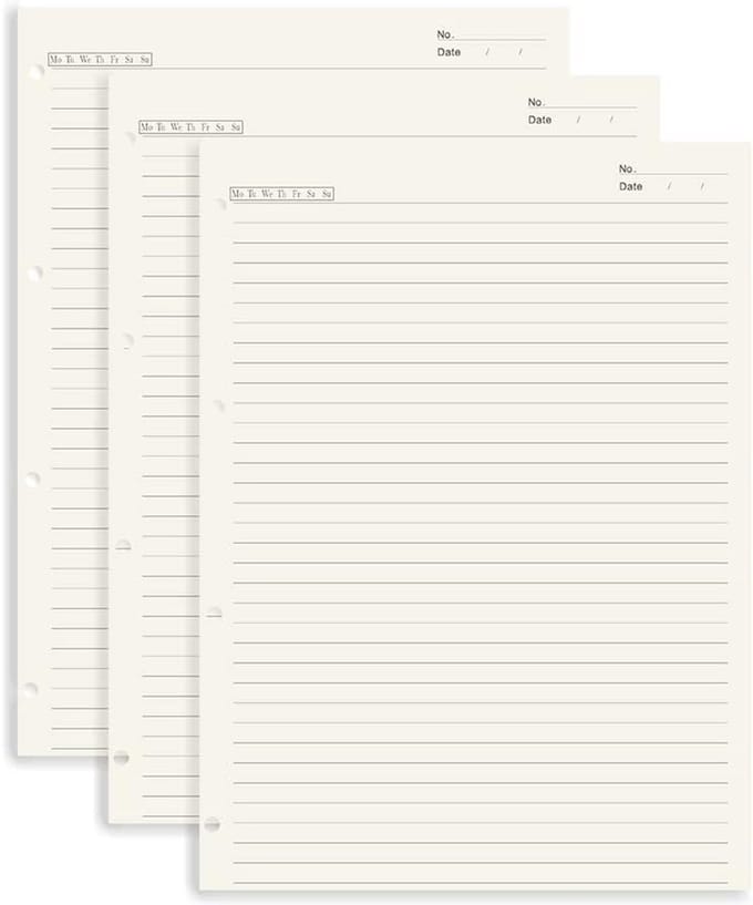 Navulpapier A4 Gevoerd Losbladig - 3-Pack 4-Gaats Geperforeerd voor Multom en Planner