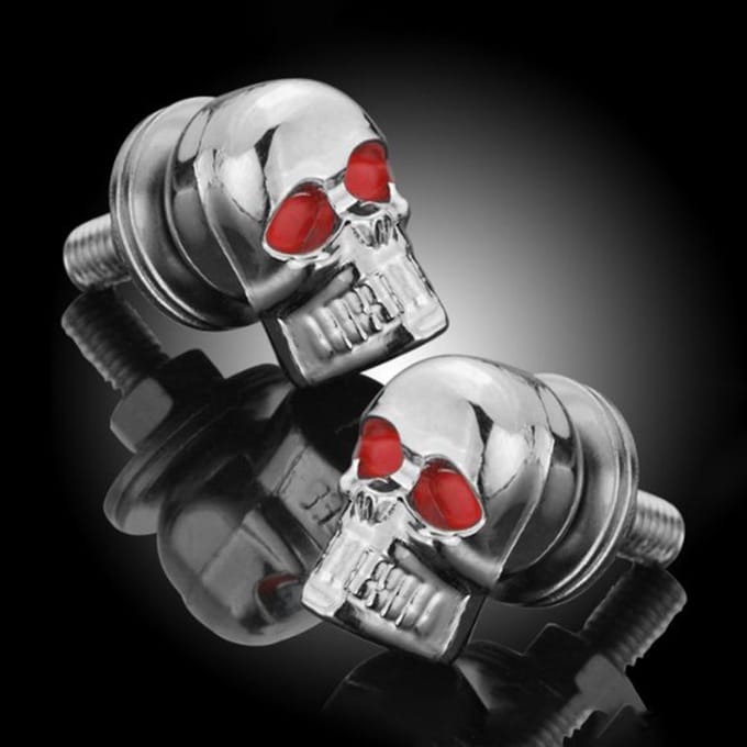 Lot de 4 vis de fixation pour plaque d'immatriculation de moto squelette 3D argenté
