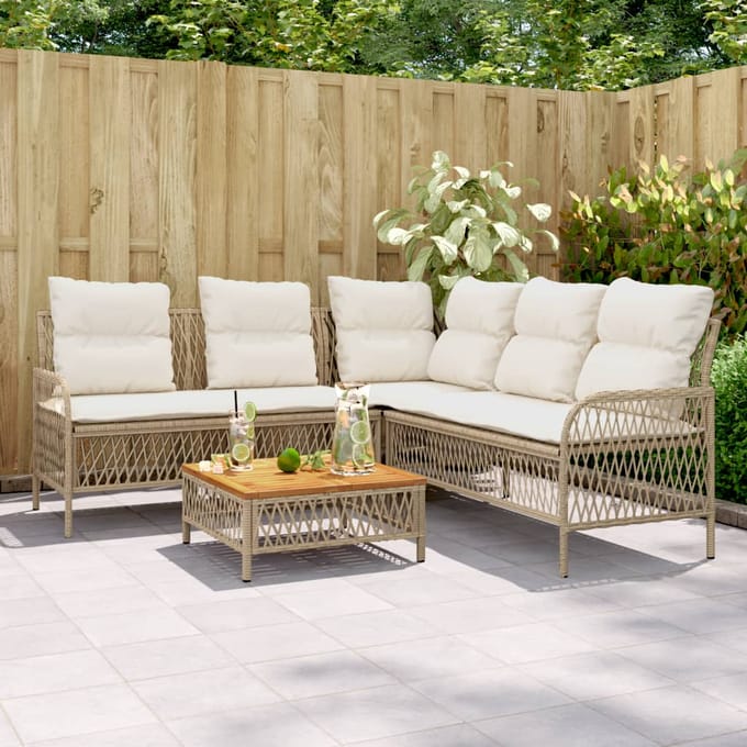 vidaXL - 2-delige - Loungeset - met - kussens - poly - rattan - beige