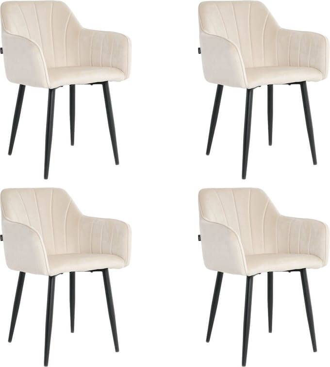 Lina® Rio Eetkamerstoelen - Creme - Set van 4 - Velvet