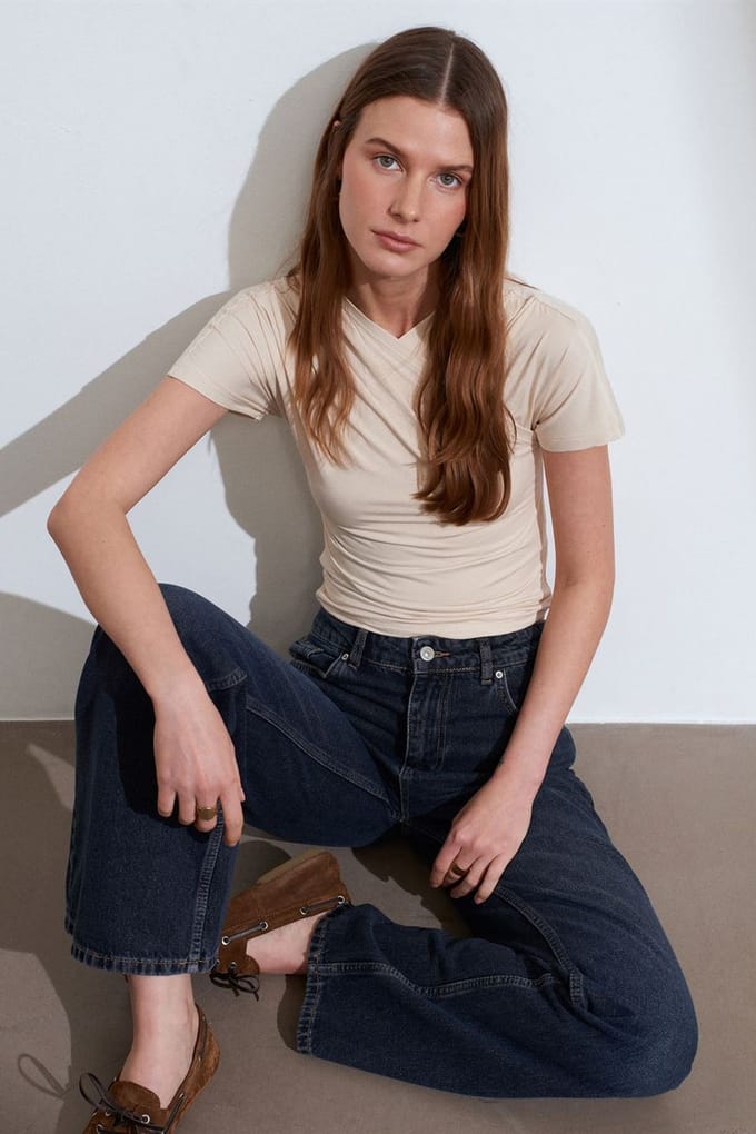 Slim Fit V-hals Jersey Blouse