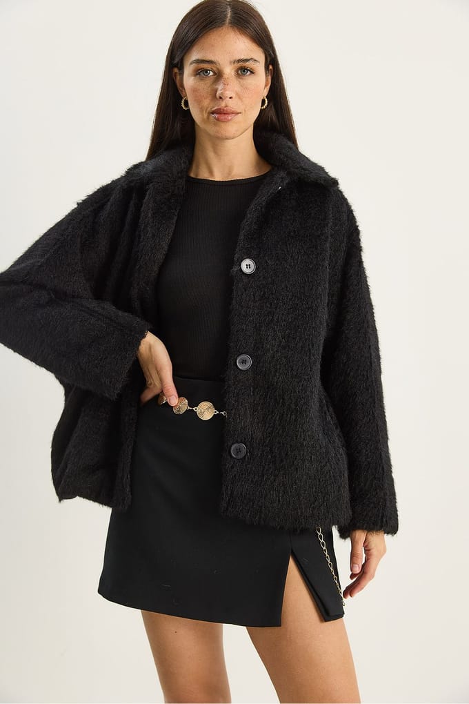 Oversized Pluche Jasje met Knopfsluiting