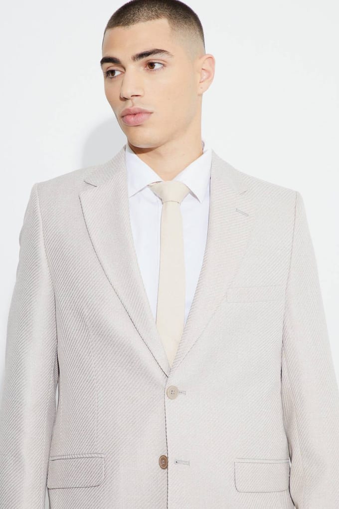 Relaxed Fit Boucle Texture Marl Blazer | Grey | Size 34