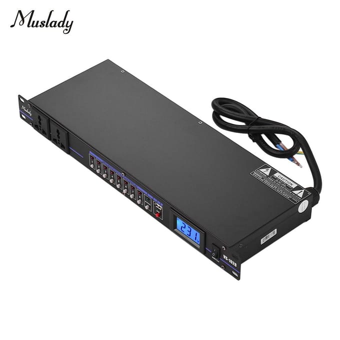 Muslady VS-1028 10-uitgangen Rack Mount Power Sequence Controller Conditioner Overspanningsbeveiliging Power zwart