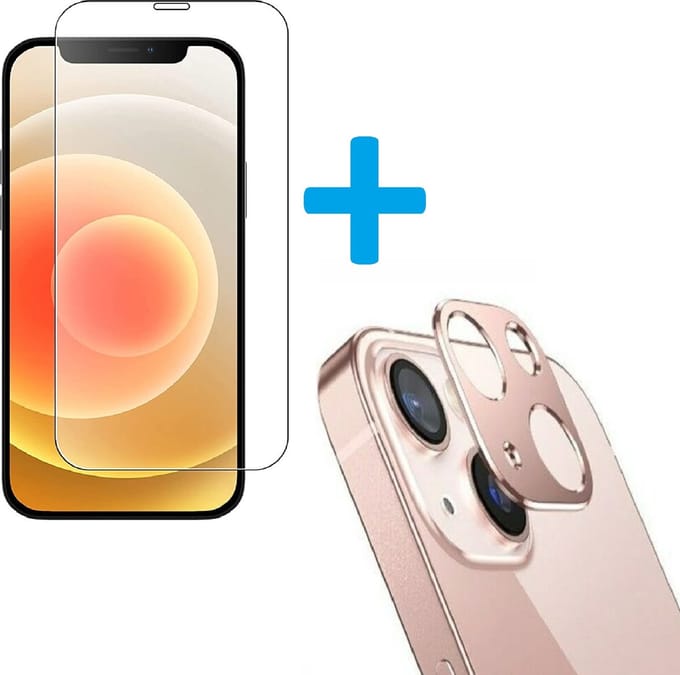 Display Bescherming Schermprotector Tempered Glass Screen Protector  + Camera lens Beschermer rosegoud Geschikt voor: Apple iPhone 12