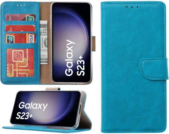 Samsung Galaxy S23 Plus hoesje - Portemonnee Cover - Bookcase met pasjeshouder - Turquoise