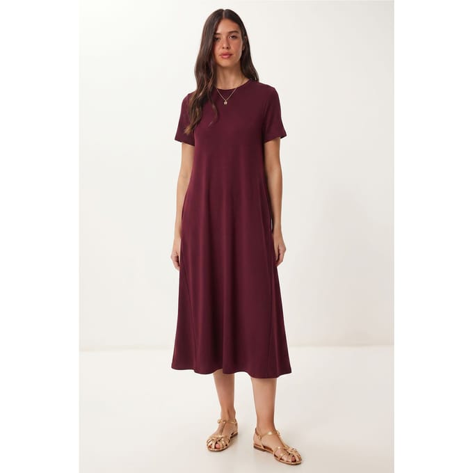 Midi-jurk met korte mouwen en ronde hals