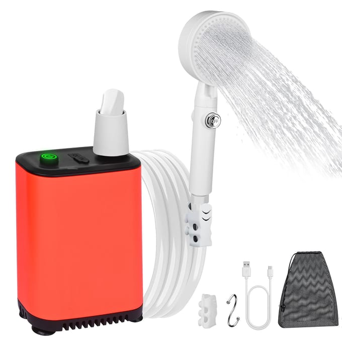Draagbare Douche Elektrische Campingdouche met 3 Niveaus Waterstroomregeling Draadloze Buitendouche white