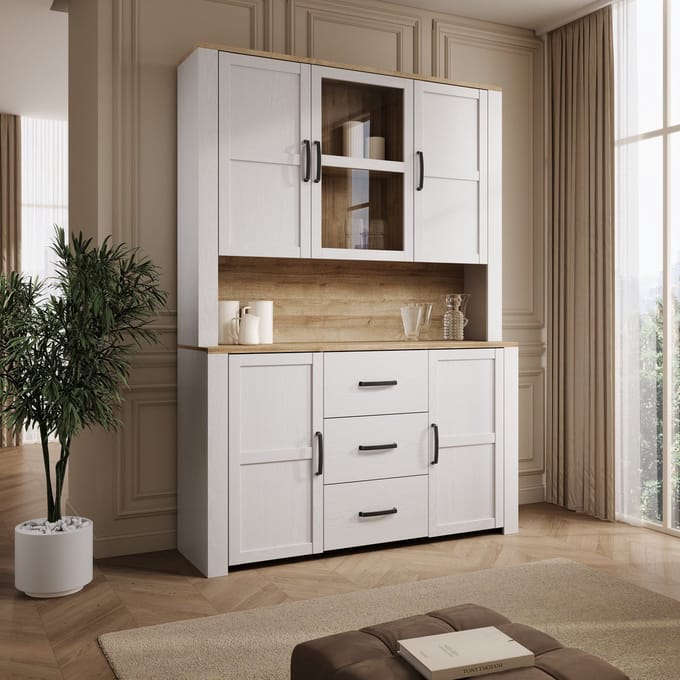 Meubella - Borello - Buffetkast - Wit - 146x42x205 cm
