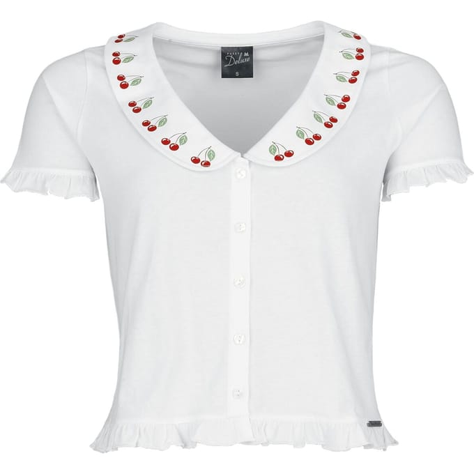 Pussy Deluxe - Rockabilly Blouse - Mon Chéri Binding Blouse - S tot XXL - voor Vrouwen - wit
