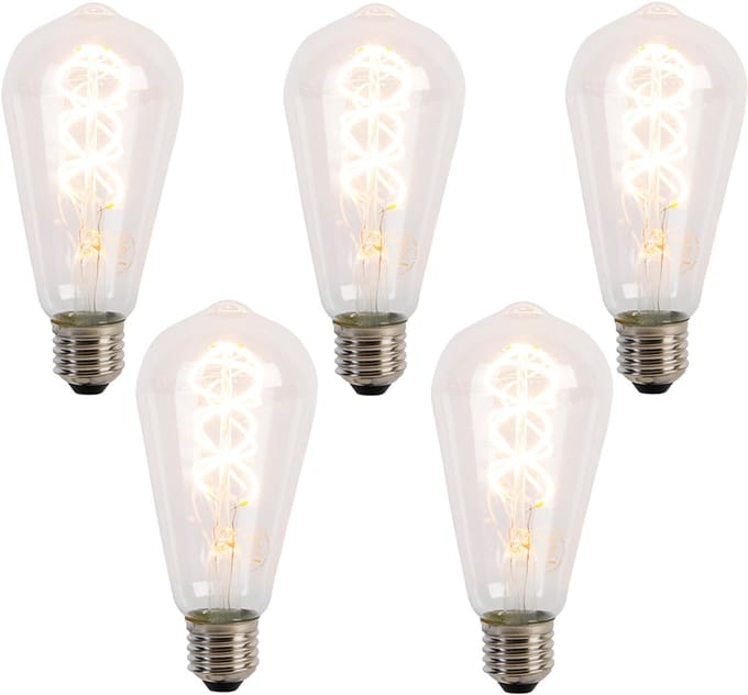 LUEDD Set van 5 E27 LED lampen spiraal filament ST64 5W 400 lm 2200K