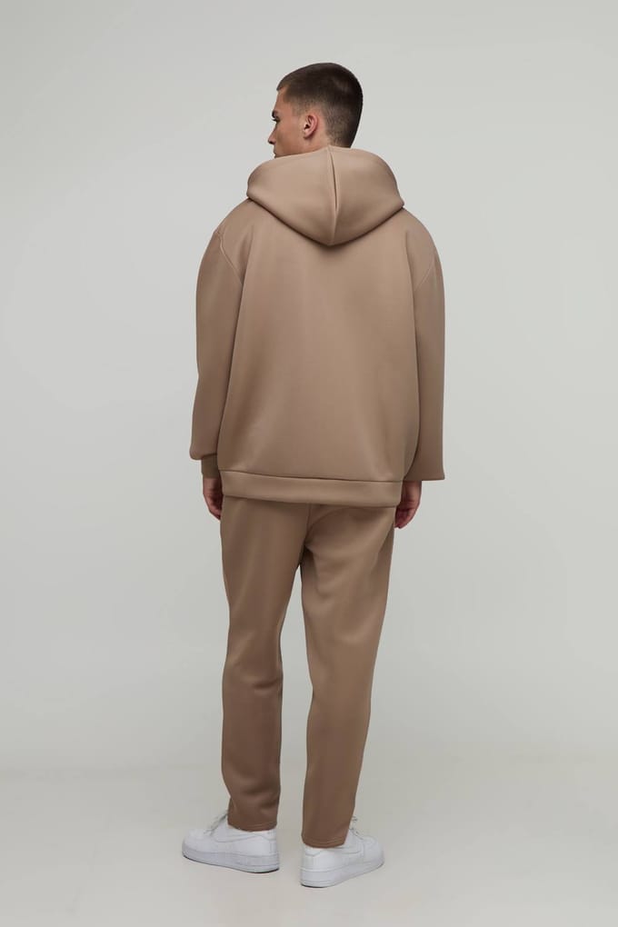 Oversized Bonded Scuba Hoodie met ritssluiting | Taupe | Size Medium