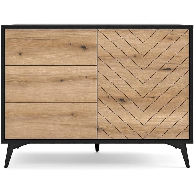 Selsey - BOULIA - Dressoir met lades - visgraat - 104 cm - zwart/eik