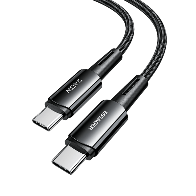 Essager 240W USB-C naar USB-C Ultraspeed Oplaad + Datakabel Zwart 1m