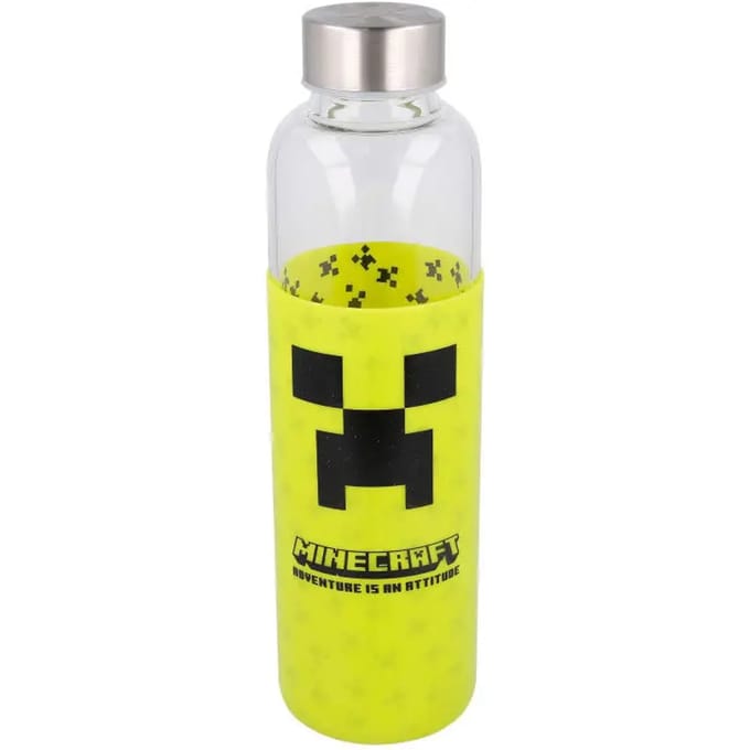 Fles - STOR - Minecraft - Glas met siliconen hoes - Herbruikbaar - 585 ml