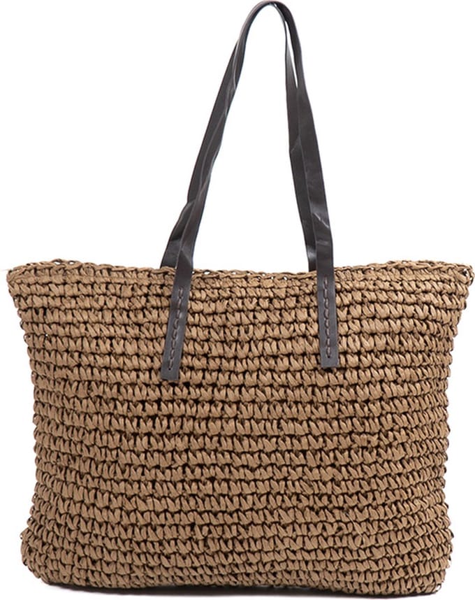 Monnq - strandtas met rits - rieten tas - strandtas riet - Maha Wheat