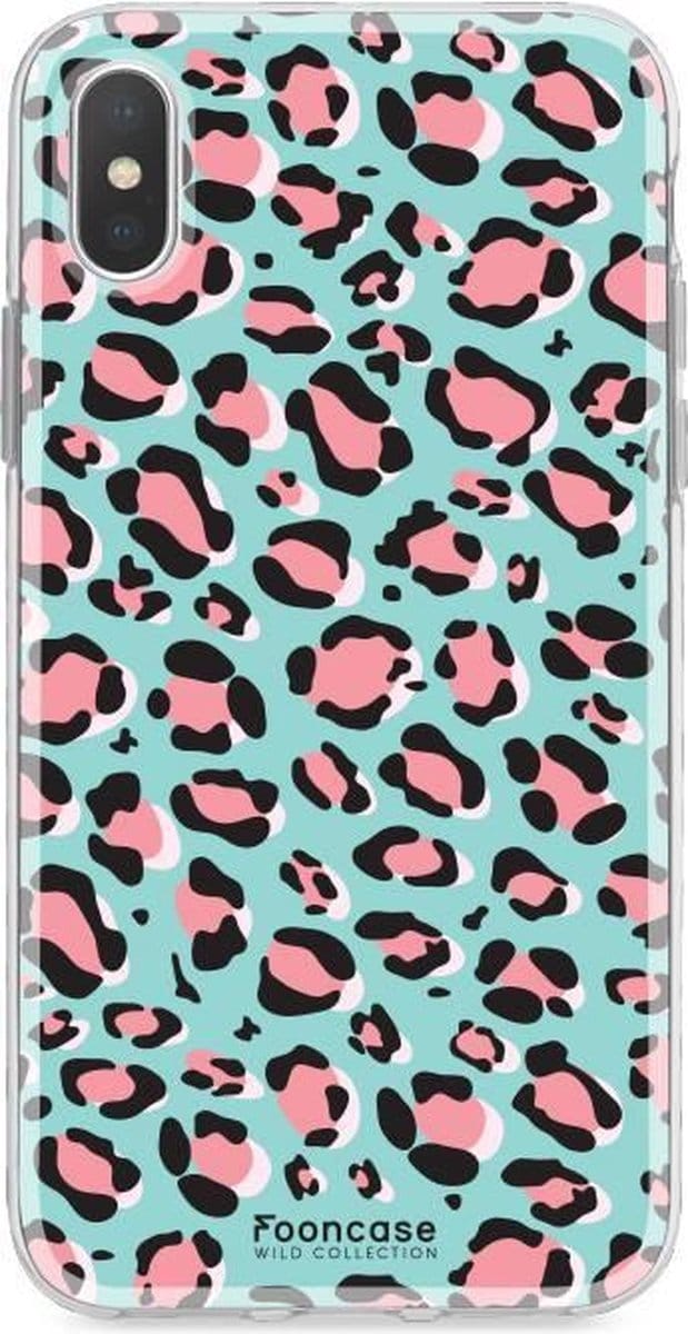 Fooncase Hoesje Geschikt voor iPhone X - Shockproof Case - Back Cover / Soft Case - Luipaard / Leopard print / Blauw