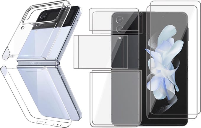 Hoesje geschikt voor Samsung Galaxy Z Flip 4 - 2x Screen Protector FlexGuard - Back Cover Case NaturalGuard Transparant & Screenprotector